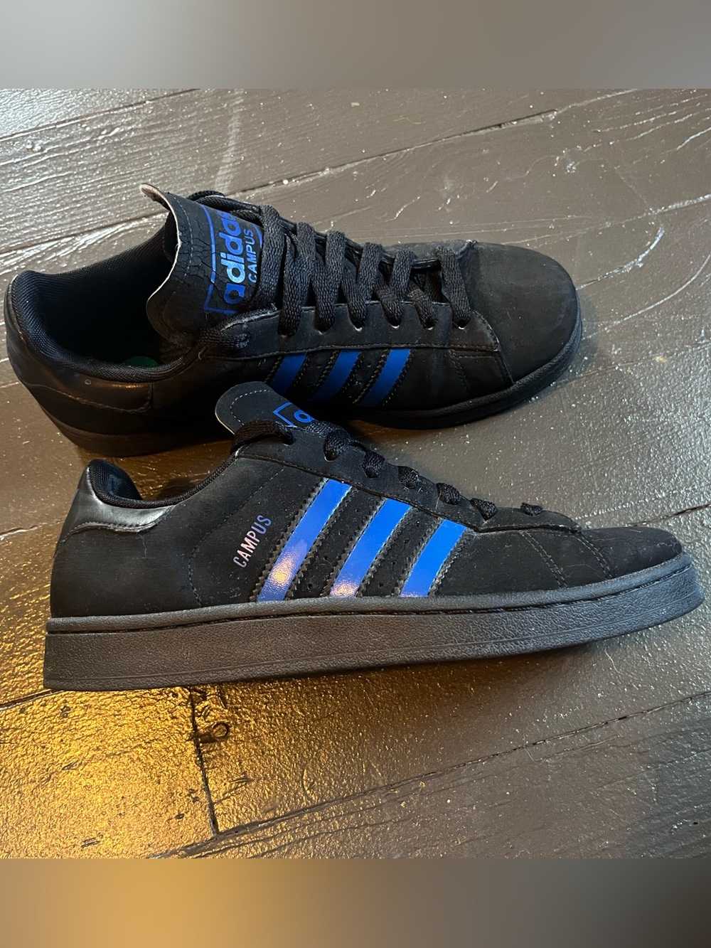 adidas Campus  Black Suede Sneakers with Blue Stripes